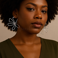 4Pairs 2 Colors Flower Alloy Hoop Earrings for Women&nbsp;EJEW-GO0001-05