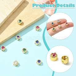 10Pcs 5 Colors Rack Plating Brass Micro Pave Cubic Zirconia Flat Round Beads&nbsp;KK-CJ0002-70