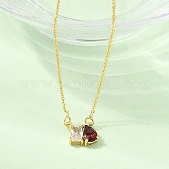 Brass Pave Cubic Zirconia Rectangle & Teardrop Pendant Cable Chain Necklaces&nbsp;KK-CBAB173-05G-11