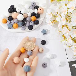 7Pcs 7 Colors Round with Nylon Thread Food Grade Eco-Friendly Silicone Beads&nbsp;DIY-SC0025-32