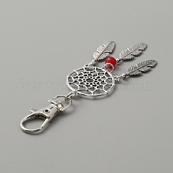 Woven Net/Web with Feather Alloy Pendant Decorations&nbsp;HJEW-WH0068-08B