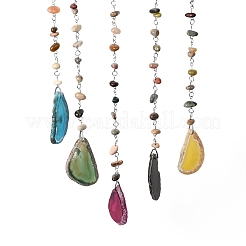 Mixed Gemstone Chips Beaded Moon Hanging Sun Catchers&nbsp;HJEW-M004-01