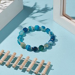 Dyed Natural Agate Beaded Stretch Bracelet with Brass Rhinestone Spacer&nbsp;BJEW-JB09177