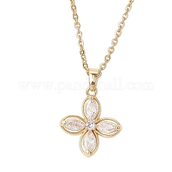 Flower Brass Pave Clear Cubic Zirconia Pendant Necklaces&nbsp;NJEW-JN05286