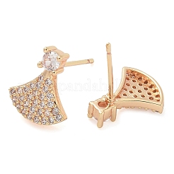 Rack Plating Fan Brass Clear Cubic Zirconia Stud Earrings&nbsp;EJEW-M090-23G