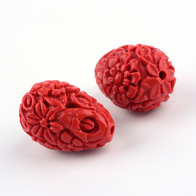 Carved Flower Cinnabar Beads&nbsp;X-CARL-Q004-53-1