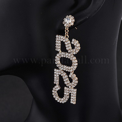 Brass Rhinestone Stud Earrings&nbsp;EJEW-Q012-01G-1