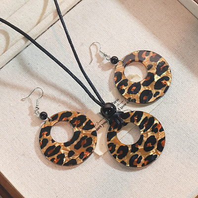 Leopard Print Pattern Round Acrylic Pendant Necklaces and Dangle Earrings Sets&nbsp;WGC0DA0-01-1