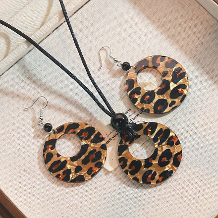 Leopard Print Pattern Round Acrylic Pendant Necklaces and Dangle Earrings Sets WGC0DA0-01-1