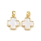 Rack Plating Brass Natural Paua Shell Pendants, Cross, Golden, 15.5x12.5x3mm, Hole: 5X2.5mm