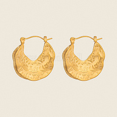 Vintage Style Textured Moon 304 Stainless Steel Hoop Earrings, Real 18K Gold Plated, 26.7x25.4mm