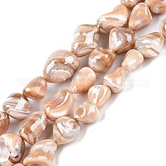 Natural Trochid Shell/Trochus Shell Beads Strands, Nuggets, Handmade Oil Painting, PeachPuff, 11~22.5x11.5~19.5x9.5~16.5mm, Hole: 0.4mm, about 23pcs/strand, 14.76''(37.5cm)