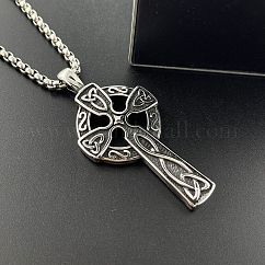 304 Stainless Steel Viking Cross Pendant Necklaces Vintage Punk Personalized Jewelry, Stainless Steel Color