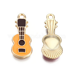 Eco-Friendly Zinc Alloy Pendants, with Enamel, Cadmium Free & Nickel Free & Lead Free, Guitar Shape, Light Gold, Goldenrod, 23x9x2mm, Hole: 2mm
