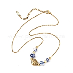 Floral Printed Round Handmade Porcelain & Brass Tree of Life Graduated Beaded Necklaces&nbsp;NJEW-JN06437