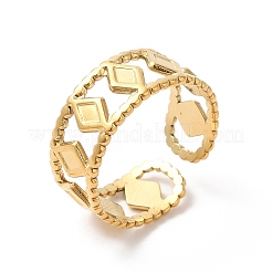 Ion Plating(IP) 304 Stainless Steel Rhombus Open Cuff Ring for Women&nbsp;RJEW-K245-44G