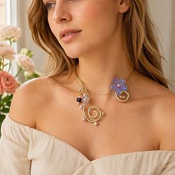Adjustable Alloy & Resin Flower Spiral Cuff Choker Necklaces with Imitation Pearl&nbsp;WG54258-01