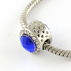Flat Round Antique Silver Tone Alloy Rhinestone European Beads&nbsp;MPDL-R036-102B