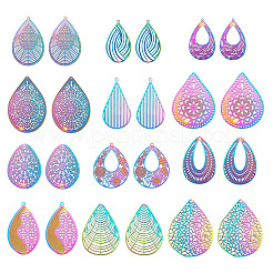 48 Pcs 12 Styles 201 Stainless Steel Filigree Pendants&nbsp;STAS-FW0001-12
