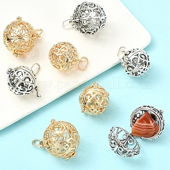 8Pcs 4 Styles Brass Hollow Round Cage Pendants&nbsp;KK-YW0004-37