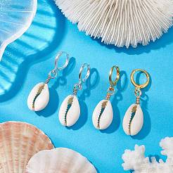 Natural Cowrie Shell Leverback Earrings&nbsp;EJEW-JE06059