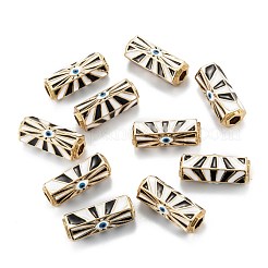 Real 18K Gold Plated Evil Eye Brass Enamel Stripe Tube Beads&nbsp;KK-A155-27G