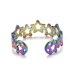 Rainbow Color Ion Plating(IP) 304 Stainless Steel Star Wrap Open Cuff Ring for Women&nbsp;RJEW-A005-36MC