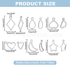 120Pcs 6 Styles 304 Stainless Steel Open Pendants&nbsp;STAS-AR0002-58P
