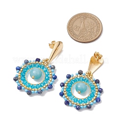 Natural Lapis Lazuli & Mashan Jade Boho Stud Earrings&nbsp;EJEW-MZ00281-03