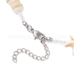 Summer Beach Synthetic Turquoise Starfish & Natural Cultured Freshwater Pearl & Shell & Glass Seed Beaded Necklaces for Women&nbsp;NJEW-TA00198