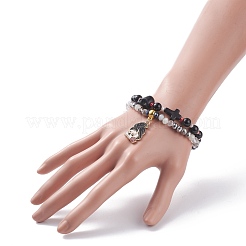 2Pcs 2 Style Halloween Alloy Enamel Charm Bracelets Set with Skull Cross&nbsp;BJEW-JB08006