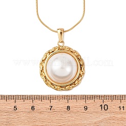 304 Stainless Steel & Acrylic Imitation Pearl Half Round Pendant Snake Chain Necklaces for Women&nbsp;NJEW-F354-07G