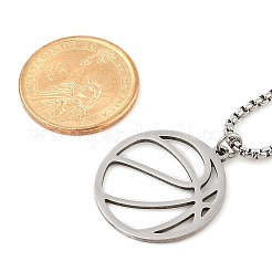 201 Stainless Steel Laser Cut Basketball Pendant Box Chain Necklaces for Women Men&nbsp;NJEW-Q004-04P
