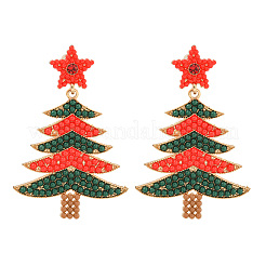 Christmas Tree Alloy & Acrylic Beaded Dangle Stud Earrings for Women&nbsp;EJEW-G406-01G-02