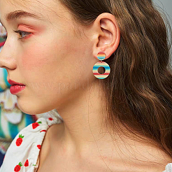 4 Pairs 4 Colors Polymer Clay Donut Dangle Stud Earrings with Iron Pins&nbsp;EJEW-FI0003-02