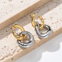 304 Stainless Steel Two Tone Stud Earrings&nbsp;EJEW-R153-01G&P