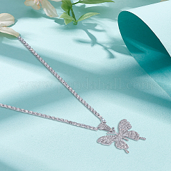 1Pc Alloy Full Crystal Rhinestone Butterfly Pendant Necklace for Women&nbsp;NJEW-LP0001-84