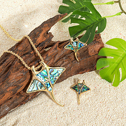 Manta Ray Alloy Abalone Shell Pendant Necklaces & Stud Earrings Sets for Women&nbsp;FS-WGFBE97-01