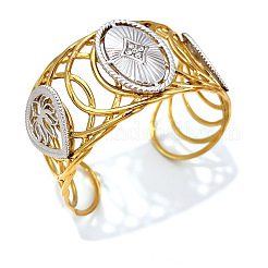 Duo Tone 304 Stainless Steel Pave Clear Cubic Zirconia Oval Teardrop Open Cuff Bangles for Women&nbsp;WG1A7D8-01