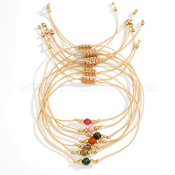 Casual Brass Bead Khaki Wax Thread Semi-Precious Natural Gemstone Bracelets Sets&nbsp;LS-JA4012