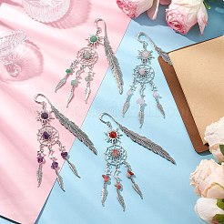 Alloy Sun & Woven Net/Web with Feather Charms Bookmarks&nbsp;AJEW-JK00368