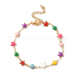 Enamel Star & Heart Link Chain Necklace&nbsp;NJEW-H169-02G