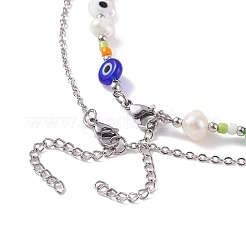 Natural Pearl and Evil Eye Jewelry Set with Bear Pendant&nbsp;SJEW-TA00004