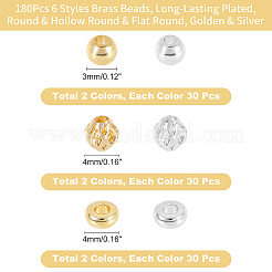180Pcs 6 Style Brass Beads&nbsp;KK-CA0001-62
