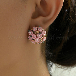 Plastic 3D Flower Hoop Earrings with Cubic Zirconia&nbsp;XJ8294-1