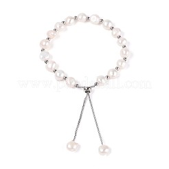 Adjustable Natural Pearl with Brass Chain Slider Bracelets for Women Girl&nbsp;BJEW-T022-16A
