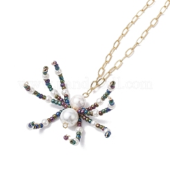 Glass & Shell Pearl Beads Spider Pendant Decorations&nbsp;HJEW-JM02075