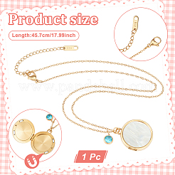 Stainless Steel Pave Natural White Shell Flat Round Magnetic Locket Pendant Necklaces for Women&nbsp;NJEW-NB00012