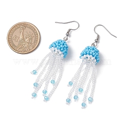 Glass Seed Beaded with Acrylic Beads & Glass Pearl Round Bead Jellyfish Dangle Earrings&nbsp;EJEW-MZ00435-04