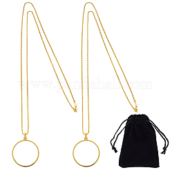 2Pcs Flat Round 5X Magnifying Glass Pendant Necklaces&nbsp;NJEW-SP0001-03G